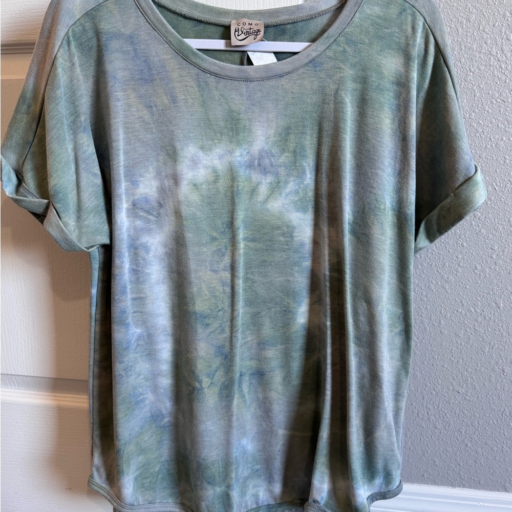 Como Vintage Blue-Green Tie-Dye Short Sleeve Top